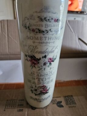 Decorative Floral Accent Insulated 8"- Cream with Pink Roses, $12